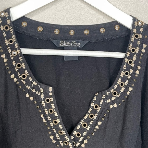 Lucky‎ Brand Grommet Notched Tunic Top Womens Size 2X Embroidered Boho - Picture 4 of 6